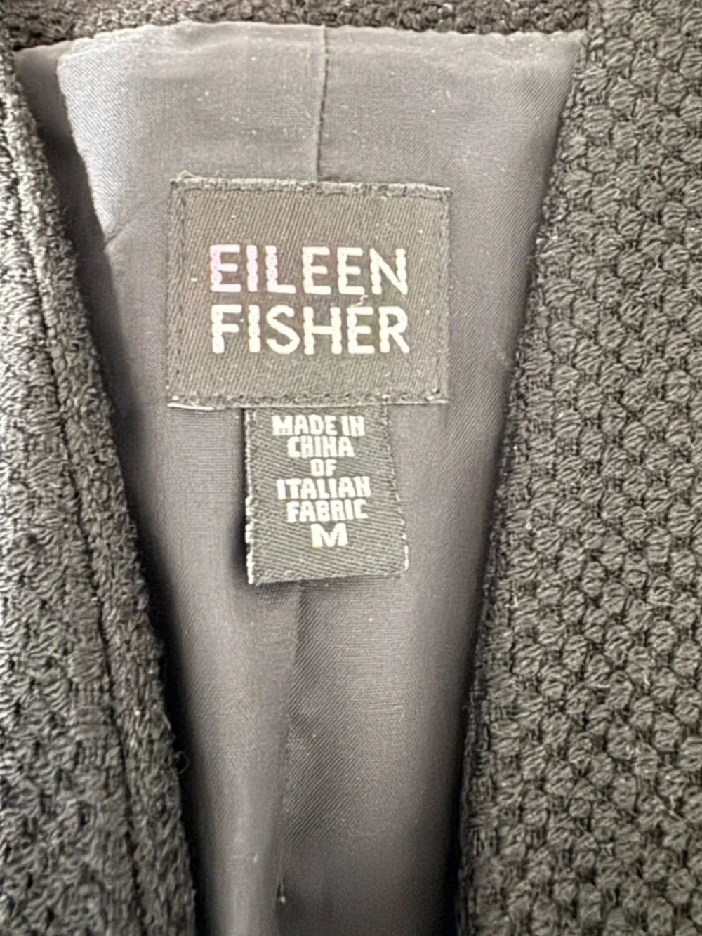Eileen Fisher Womens Black  Textured Wool Blend Jacket Blazer SIZE Medium